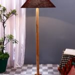Maroon Jute Coolie Shade Wood Floor lamp for Decoration/Office/Home/Gifting/Study .(13x13x55.7 Inches)