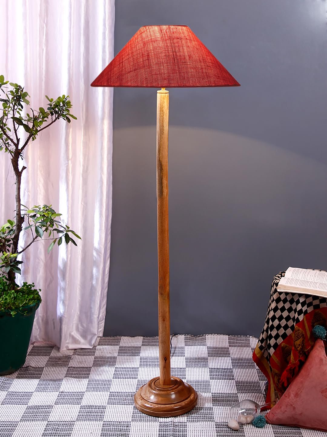 Pink Jute Coolie Shade Wood Floor lamp for Decoration/Office/Home/Gifting/Study .(Multicolor, Cotton) 34