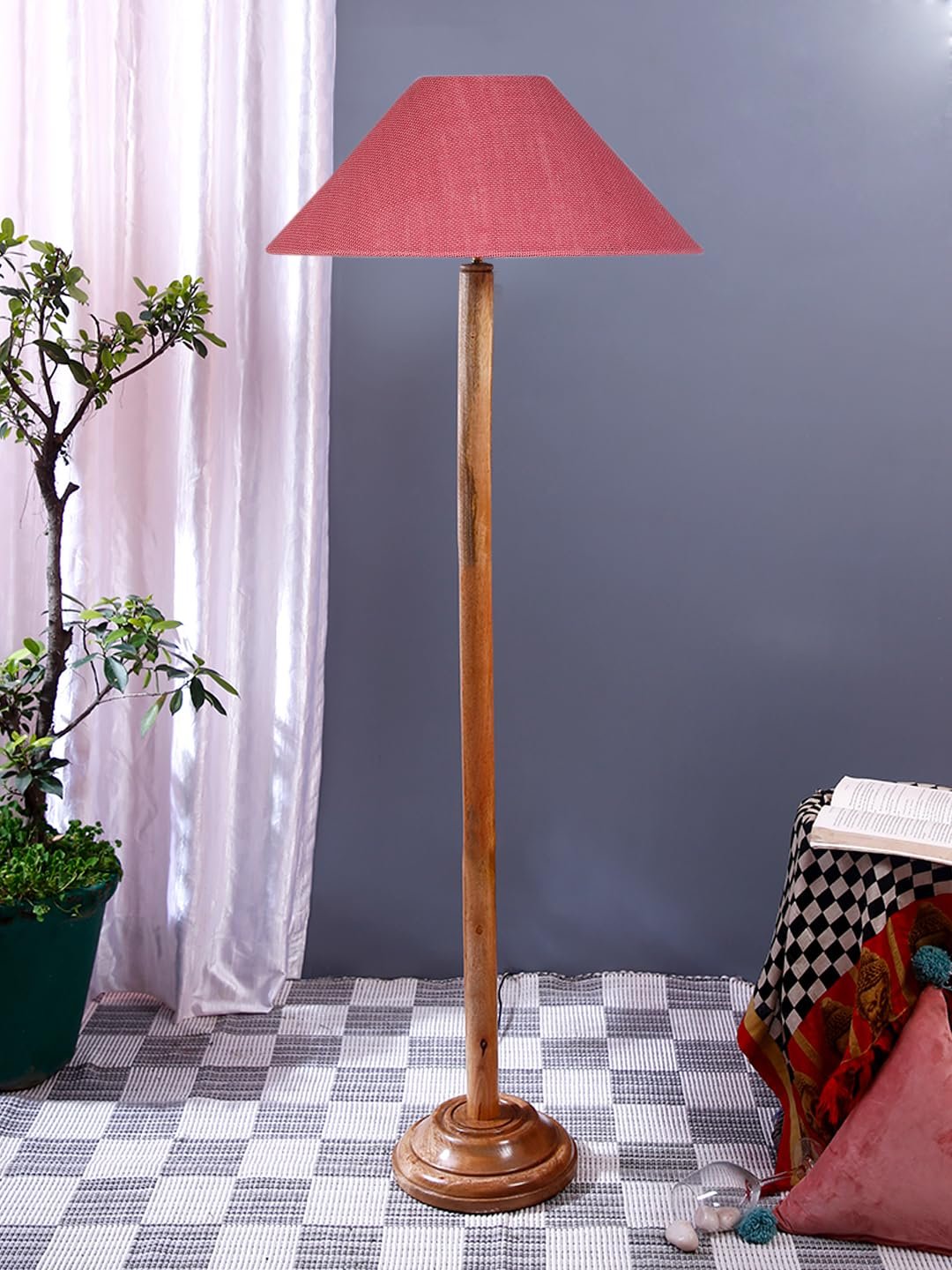 Pink Jute Coolie Shade Wood Floor lamp for Decoration/Office/Home/Gifting/Study .(Multicolor, Cotton) 34