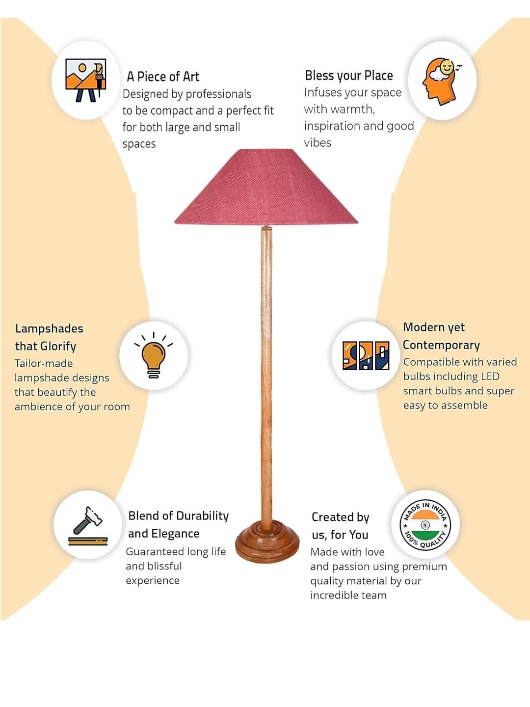 Pink Jute Coolie Shade Wood Floor lamp for Decoration/Office/Home/Gifting/Study .(Multicolor, Cotton) 34
