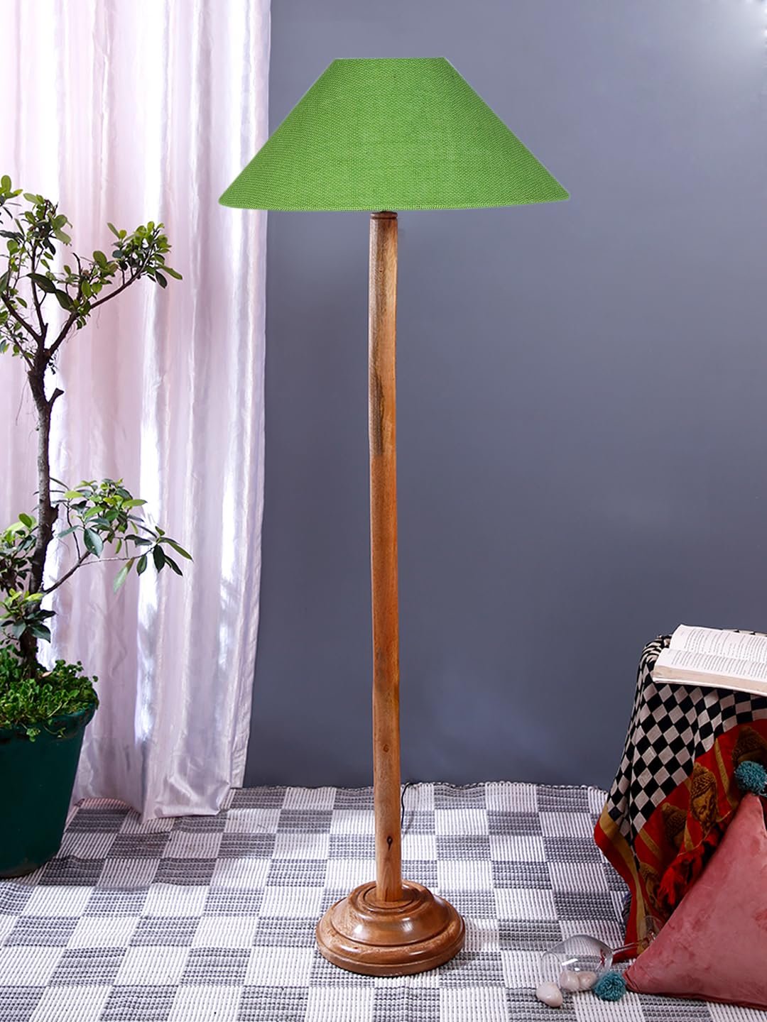 Green Jute Coolie Shade Wood Floor lamp for Decoration/Office/Home/Gifting/Study .(13x13x55.7 Inches)