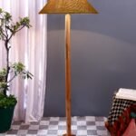 Yellow Jute Coolie Shade Wood Floor lamp for Decoration/Office/Home/Gifting/Study .(13x13x55.7 Inches)