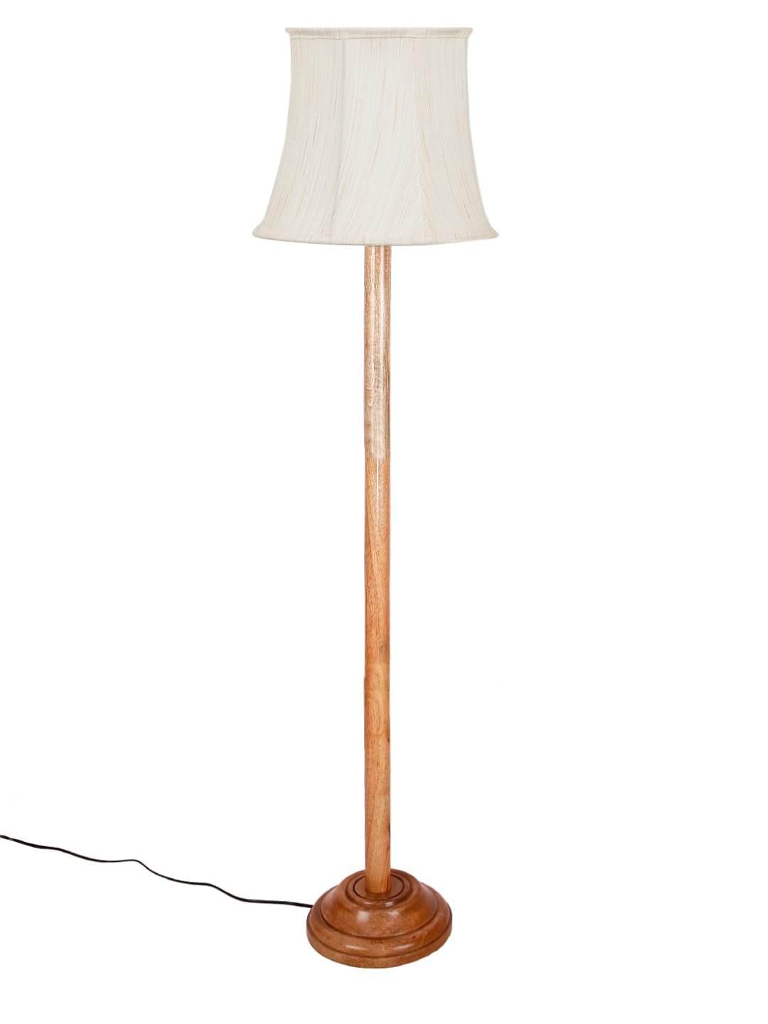 Off White Khadi Cotton Cylindrical Shade Wood Floor lamp for Decoration/Office/Home/Gifting/Study-(12x12x59.2 inches)