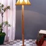 Off White Cotton Curtain Pleated Cotton Shade Wood Floor lamp for Decoration/Office/Home/Gifting/Study-(12x12x56.7 inches)