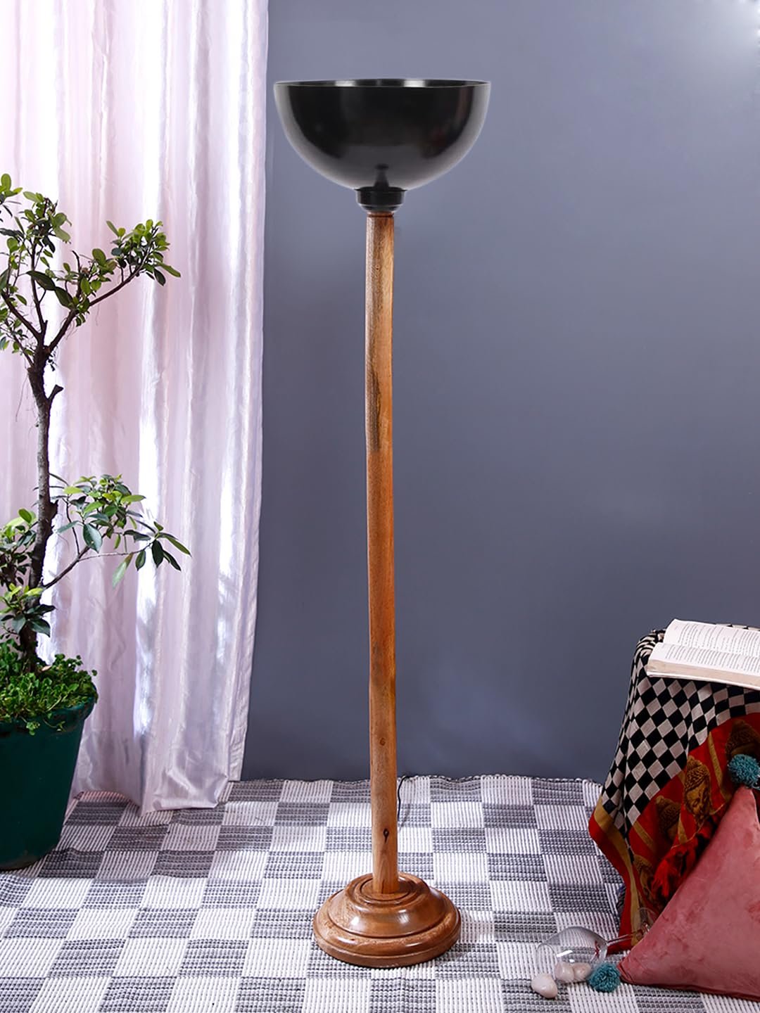 Metal Shade Floor Lamps with Natural Wood Wase for Decoration/Office/Home/Gifting/Study -(10x10x55) Inches