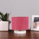 Pink Jute Table lamp with White Wood Base -28