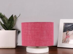 Pink Jute Table lamp with White Wood Base -28