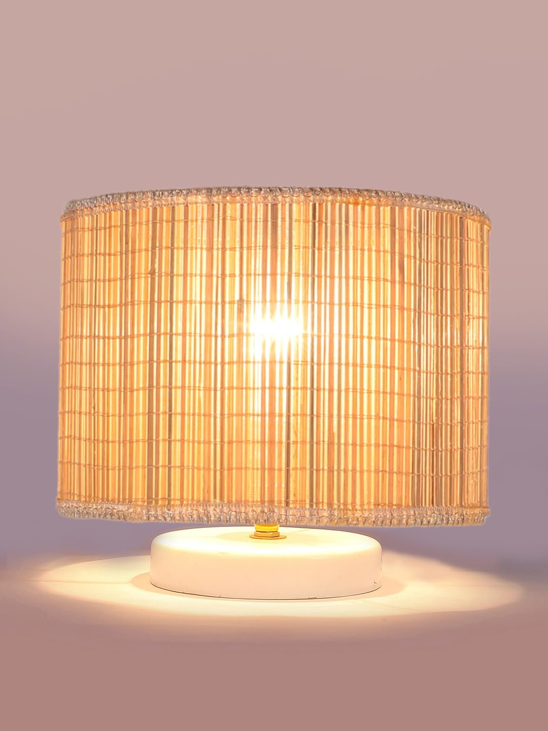 Beige Jute Table lamp with White Wood Base -40