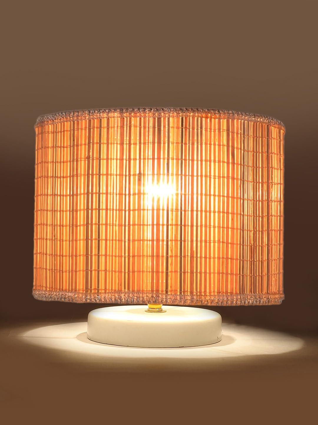 Beige Jute Table lamp with White Wood Base -40
