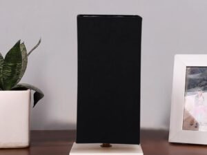 Square Black Cotton Table lamp with White Wood Base -43