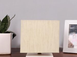 Off-White Square Cotton Table lamp with White Wood Base -57