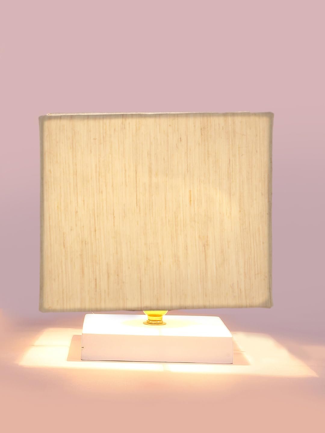 Off-White Square Cotton Table lamp with White Wood Base -57