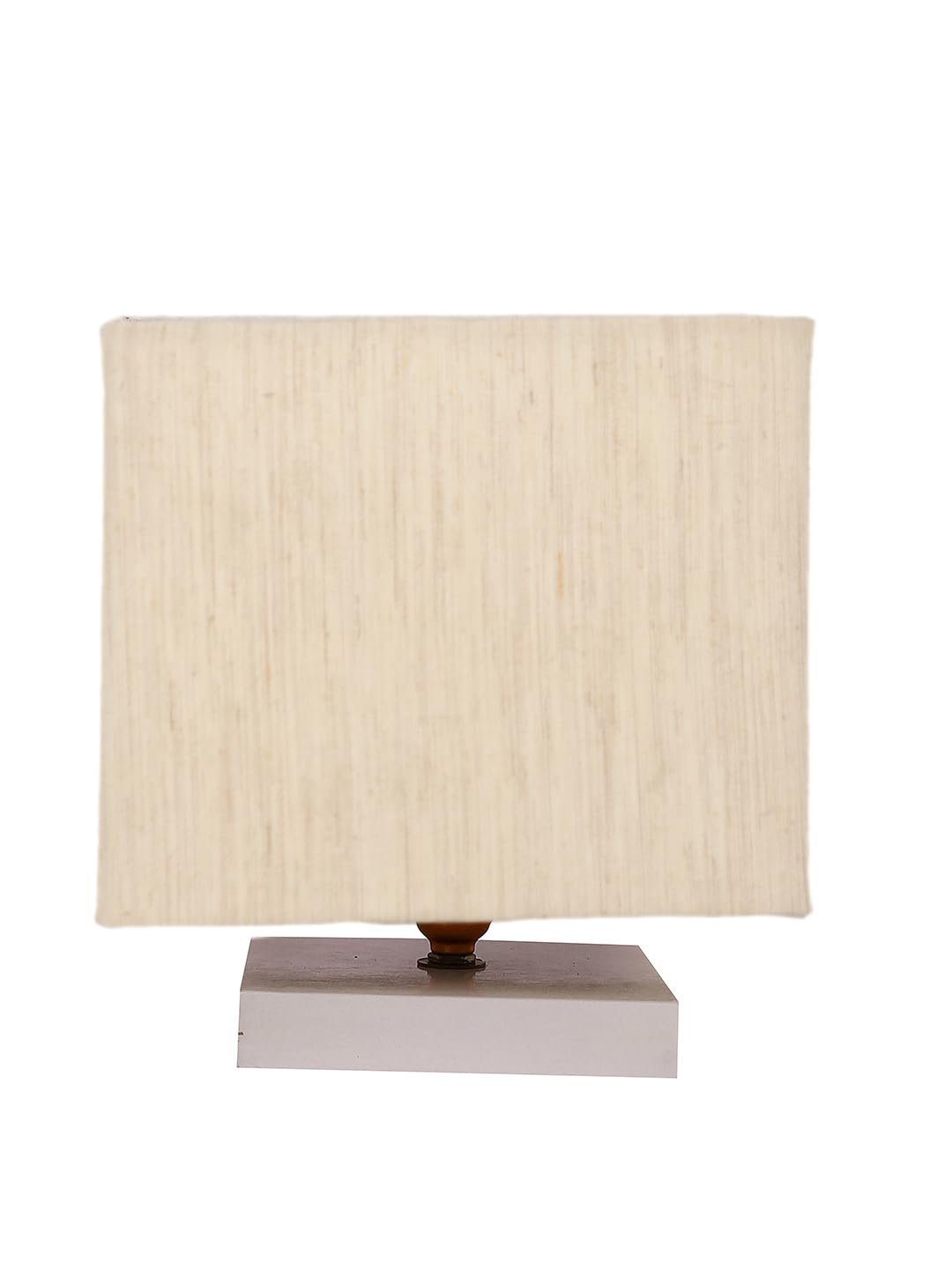 Off-White Square Cotton Table lamp with White Wood Base -57