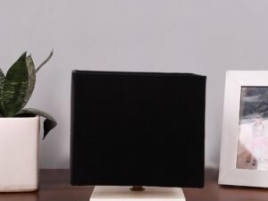 Square Black Cotton Table lamp with White Wood Base -58