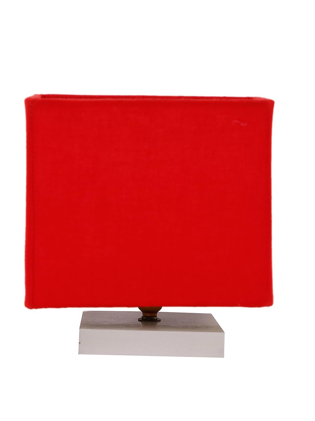 Square Red Cotton Table lamp with White Wood Base -59