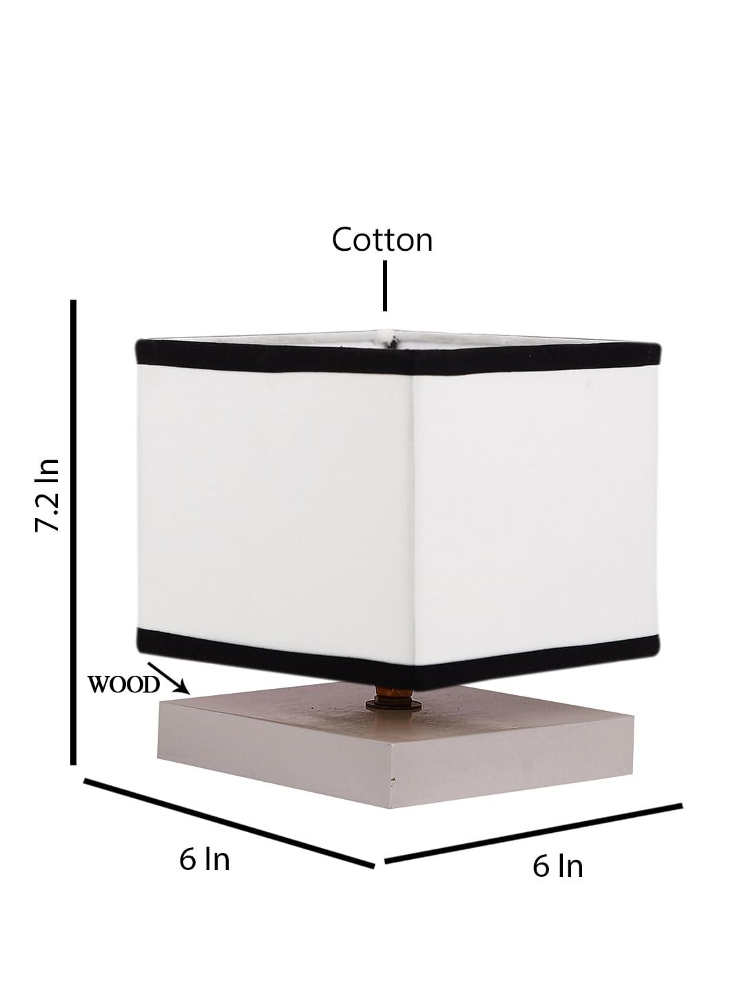 Square White & Black Cotton Table lamp with White Wood Base -63
