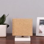 Square Beige Jute Table lamp with White Wood Base -64