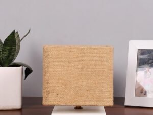 Square Beige Jute Table lamp with White Wood Base -64