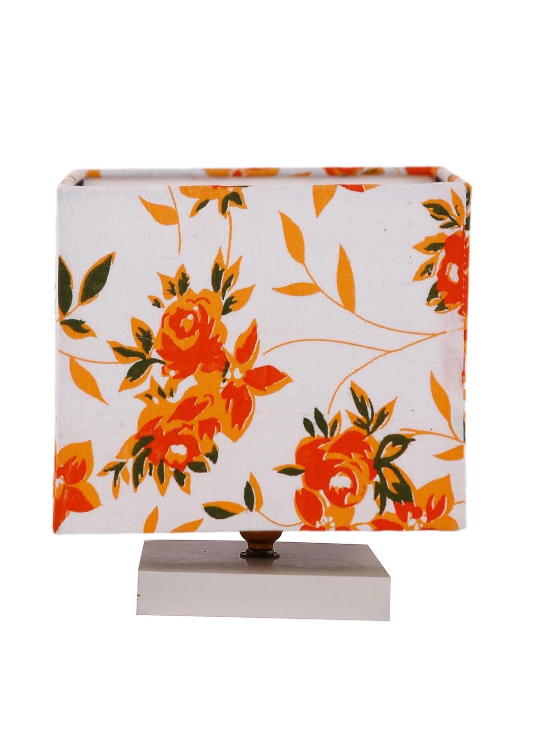 Square Multicolor Cotton Table lamp with White Wood Base -70