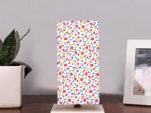 Square Multicolor Cotton Table lamp with White Wood Base -56