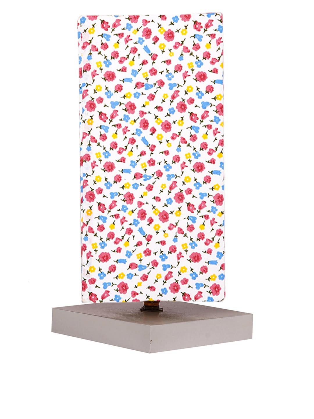 Square Multicolor Cotton Table lamp with White Wood Base -56