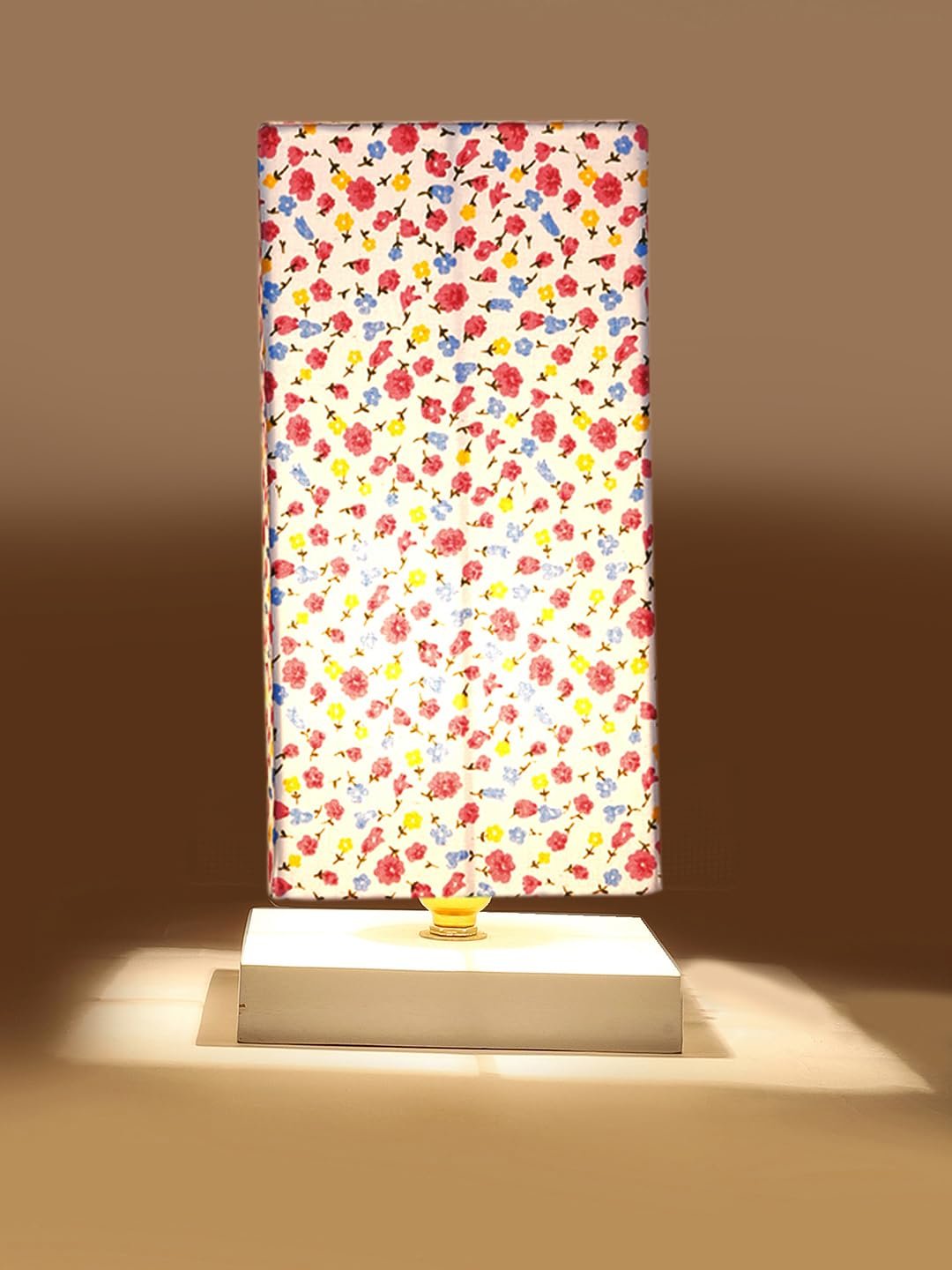 Square Multicolor Cotton Table lamp with White Wood Base -56