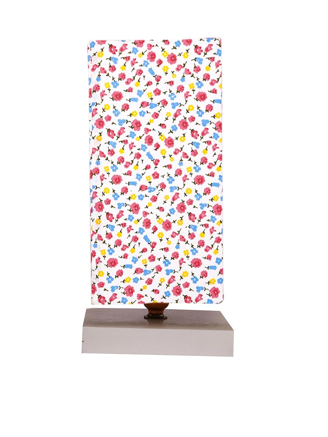 Square Multicolor Cotton Table lamp with White Wood Base -56