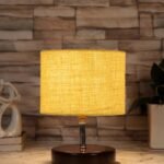 Yellow Jute Table Lamp with Brown Wood Base (YK103)