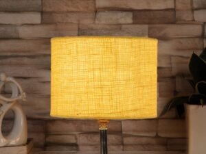 Yellow Jute Table Lamp with Brown Wood Base (YK103)