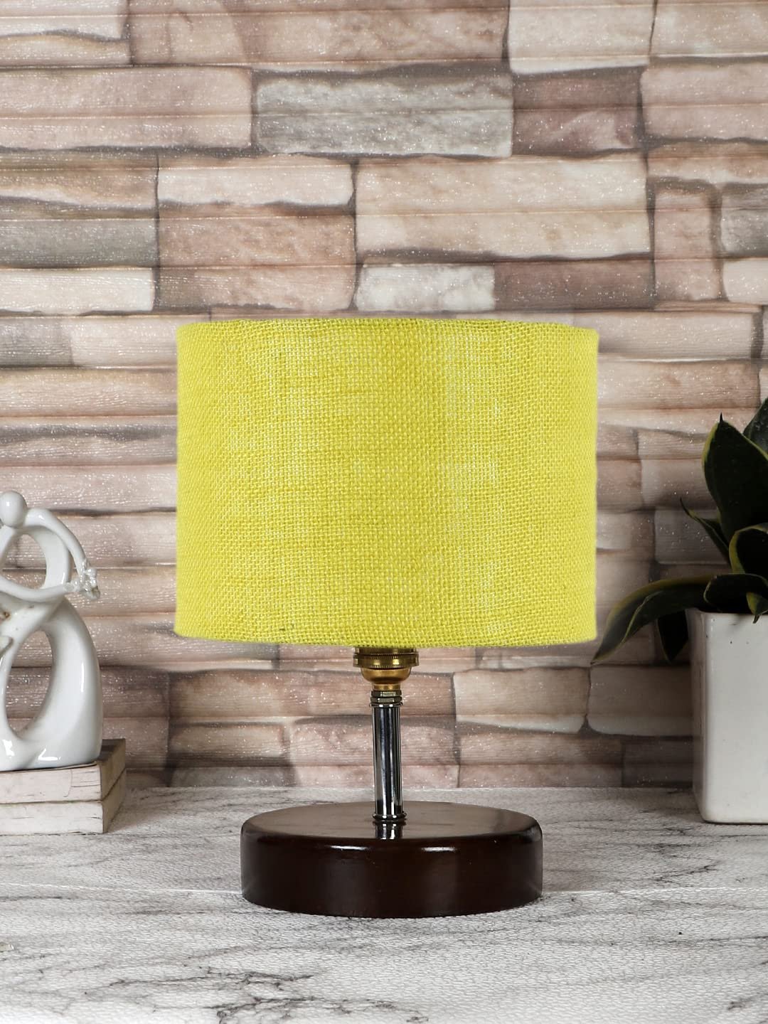 Yellow Jute Table Lamp with Brown Wood Base (YK103)