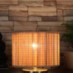 Round Bamboo Table lamp with Gold Wood Base
