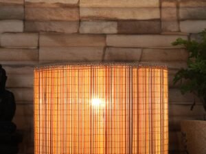Round Bamboo Table lamp with Gold Wood Base