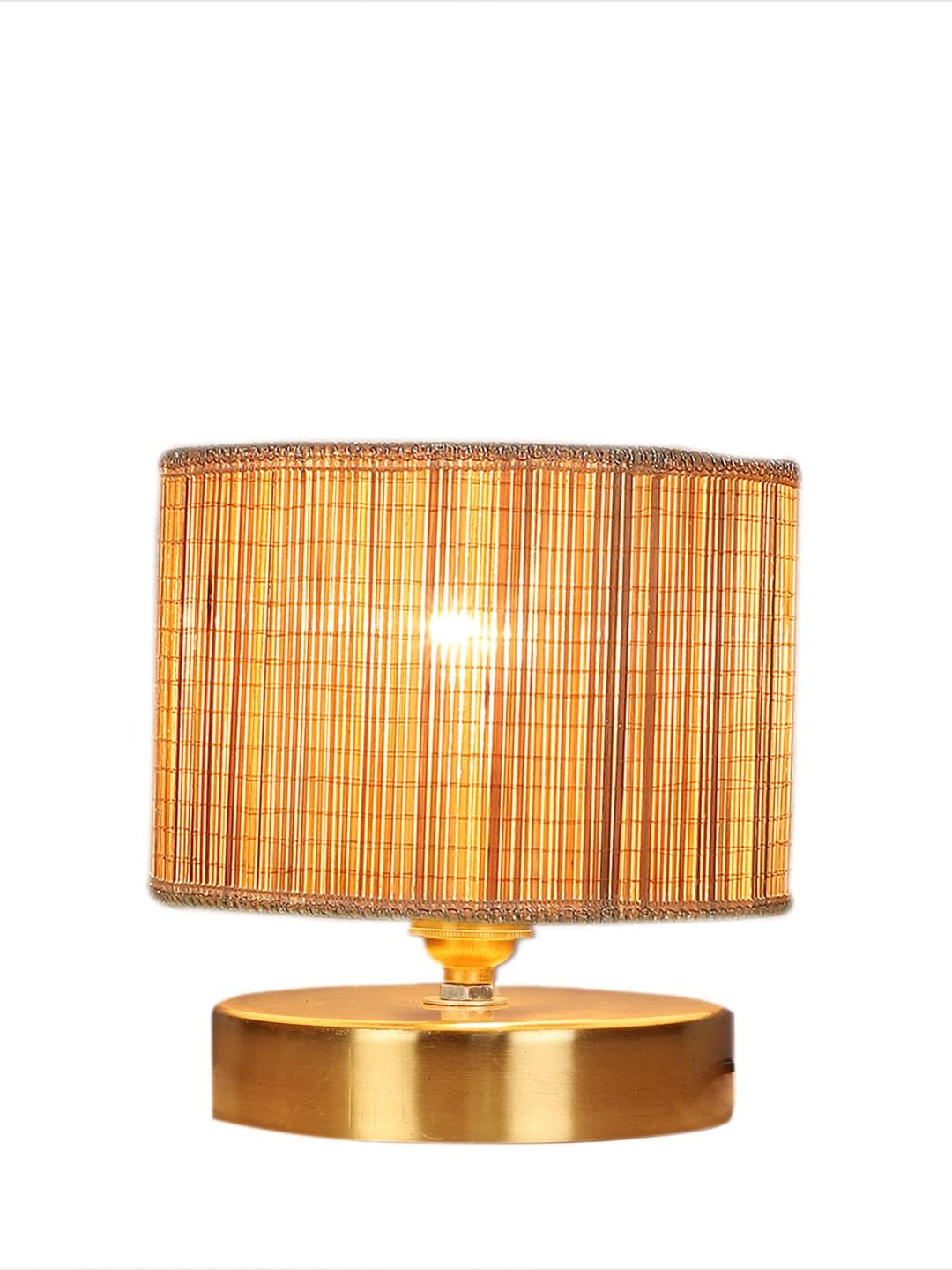 Round Bamboo Table lamp with Gold Wood Base