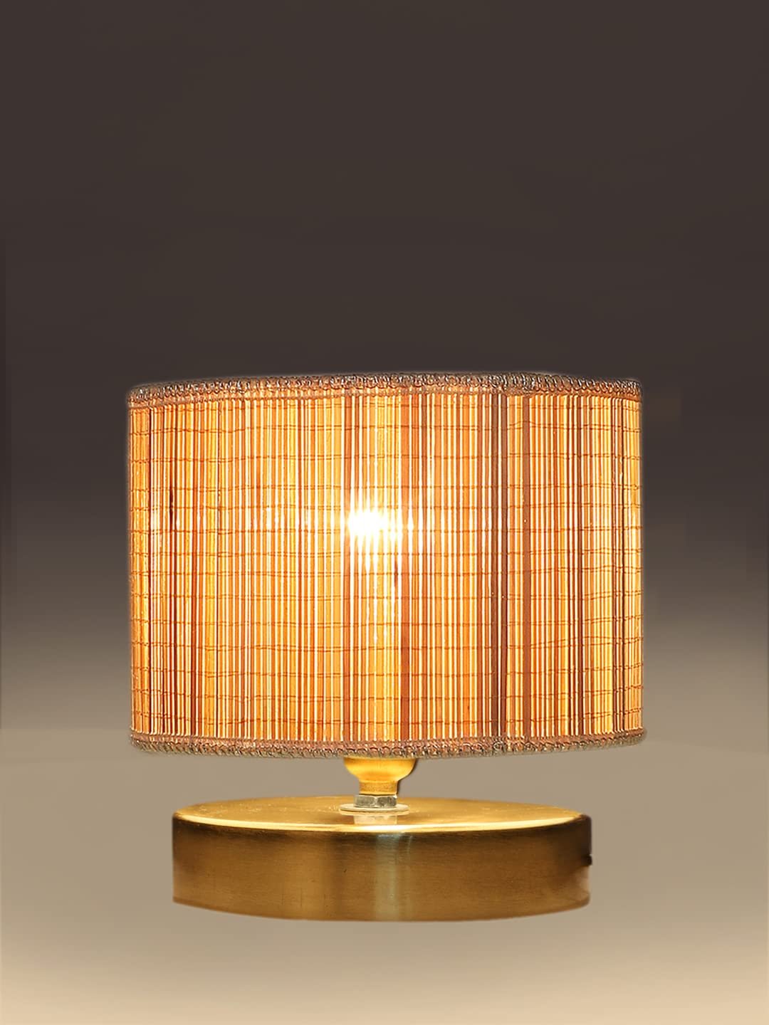 Round Bamboo Table lamp with Gold Wood Base