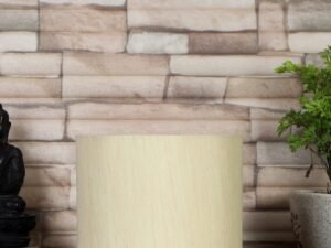 Off-White Cotton Table lamp with Gold Wood Base