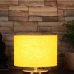 Yellow Cotton Table lamp with Gold Wood Base