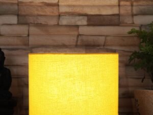 Yellow Cotton Table lamp with Gold Wood Base