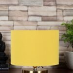 Beige Jute Table lamp with Gold Wood Base