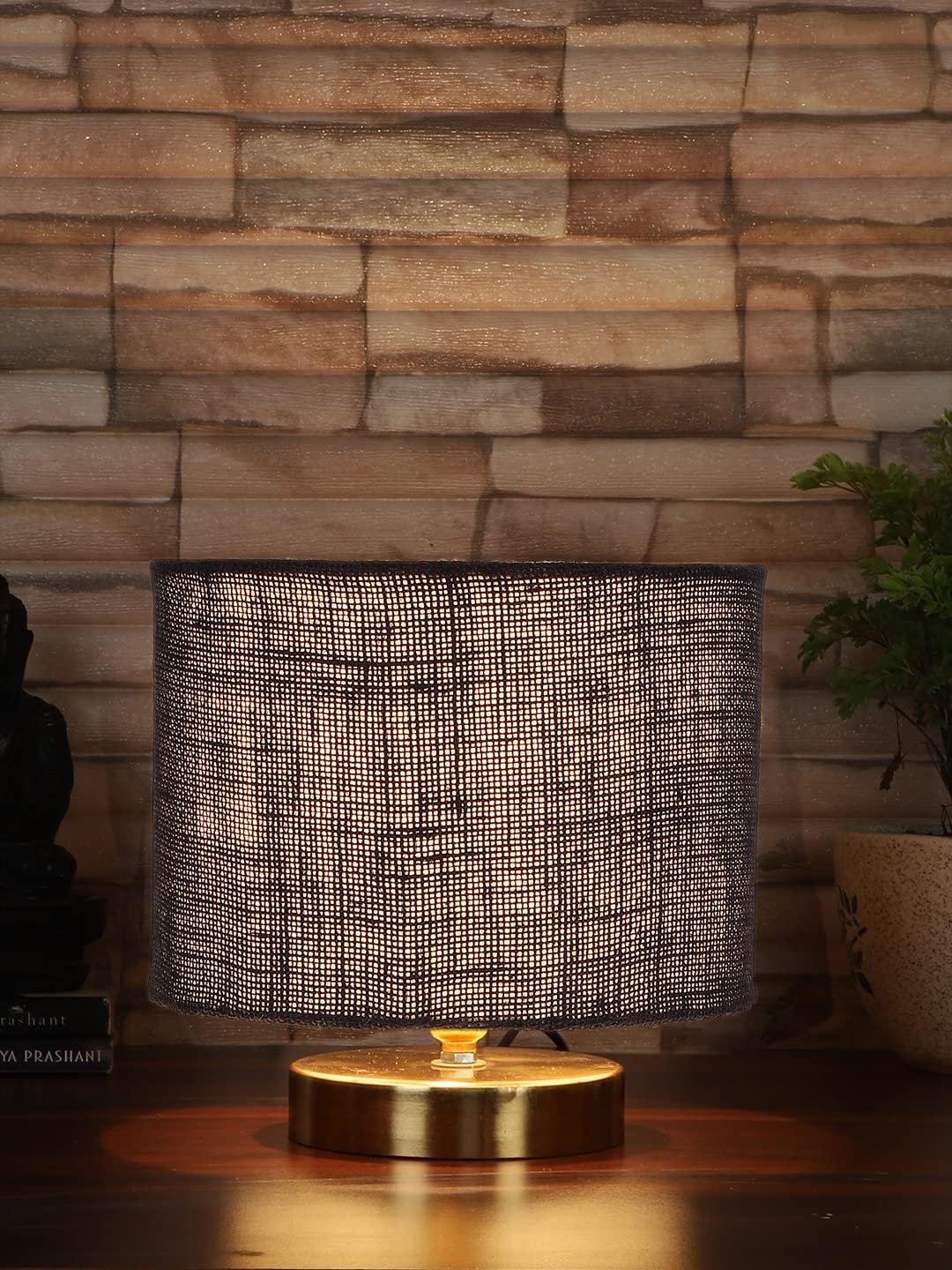 Blue Jute Table lamp with Gold Wood Base