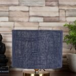Blue Jute Table lamp with Gold Wood Base
