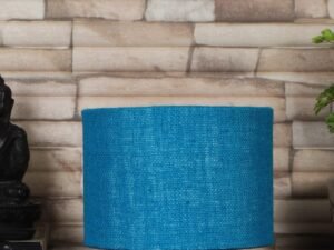 Turquoise Blue Jute lamp with Gold Wood Base