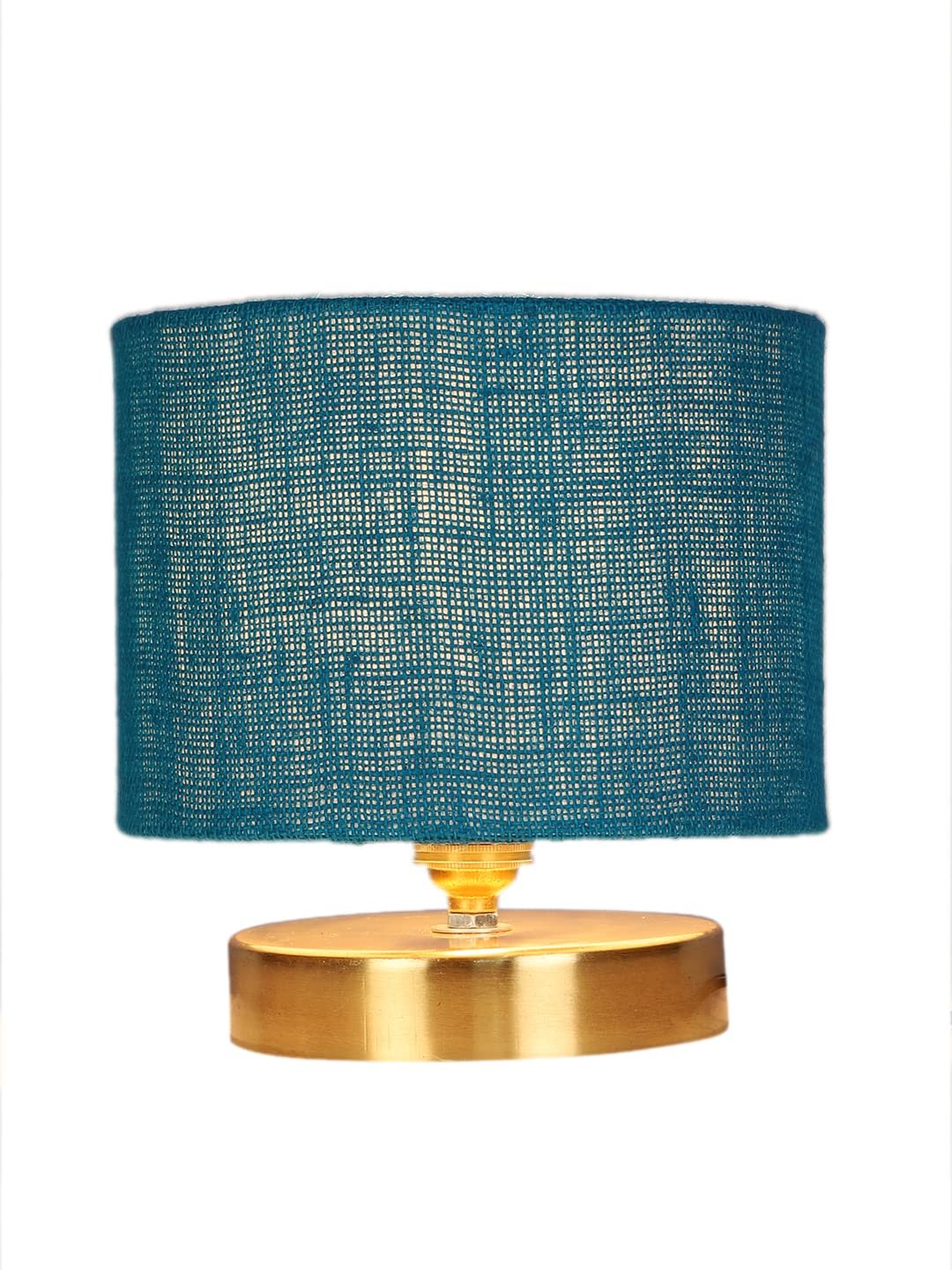 Turquoise Blue Jute lamp with Gold Wood Base