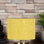 Yellow Jute Table Lamp with Gold Wood Base