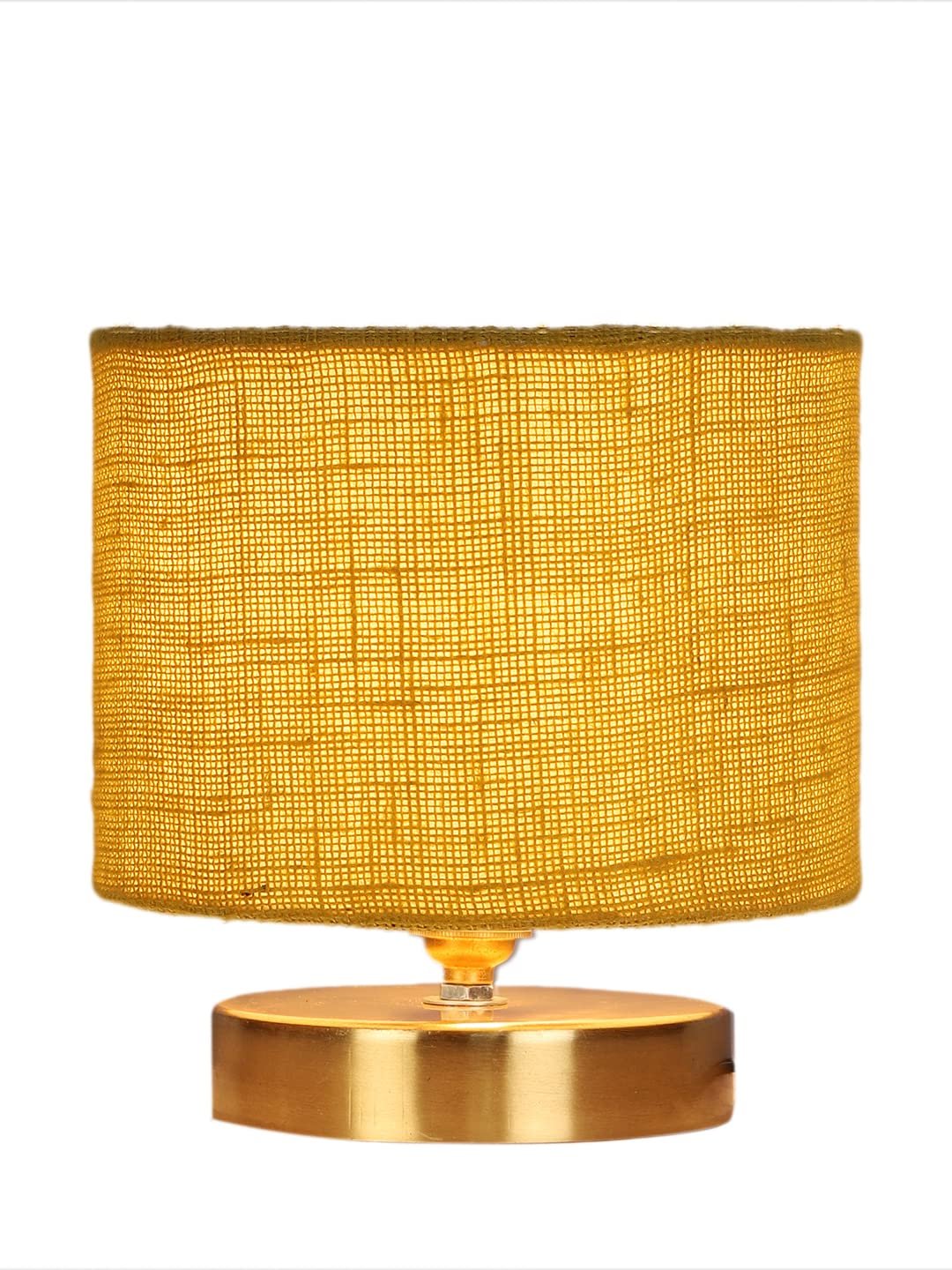 Yellow Jute Table Lamp with Gold Wood Base