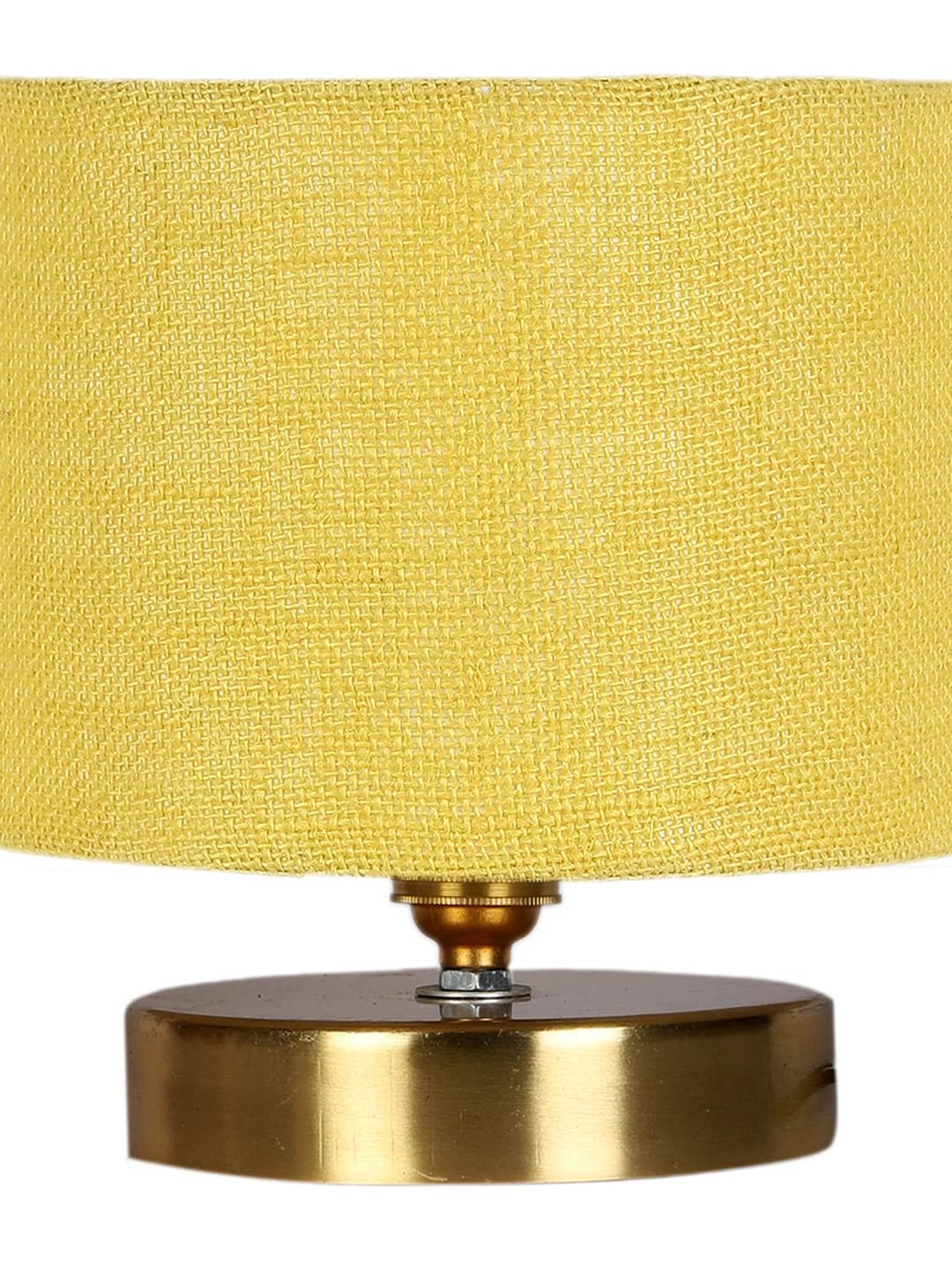 Yellow Jute Table Lamp with Gold Wood Base