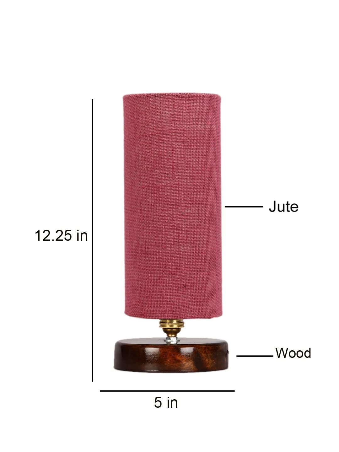 Pink Jute Table lamp with Brown Wood Base