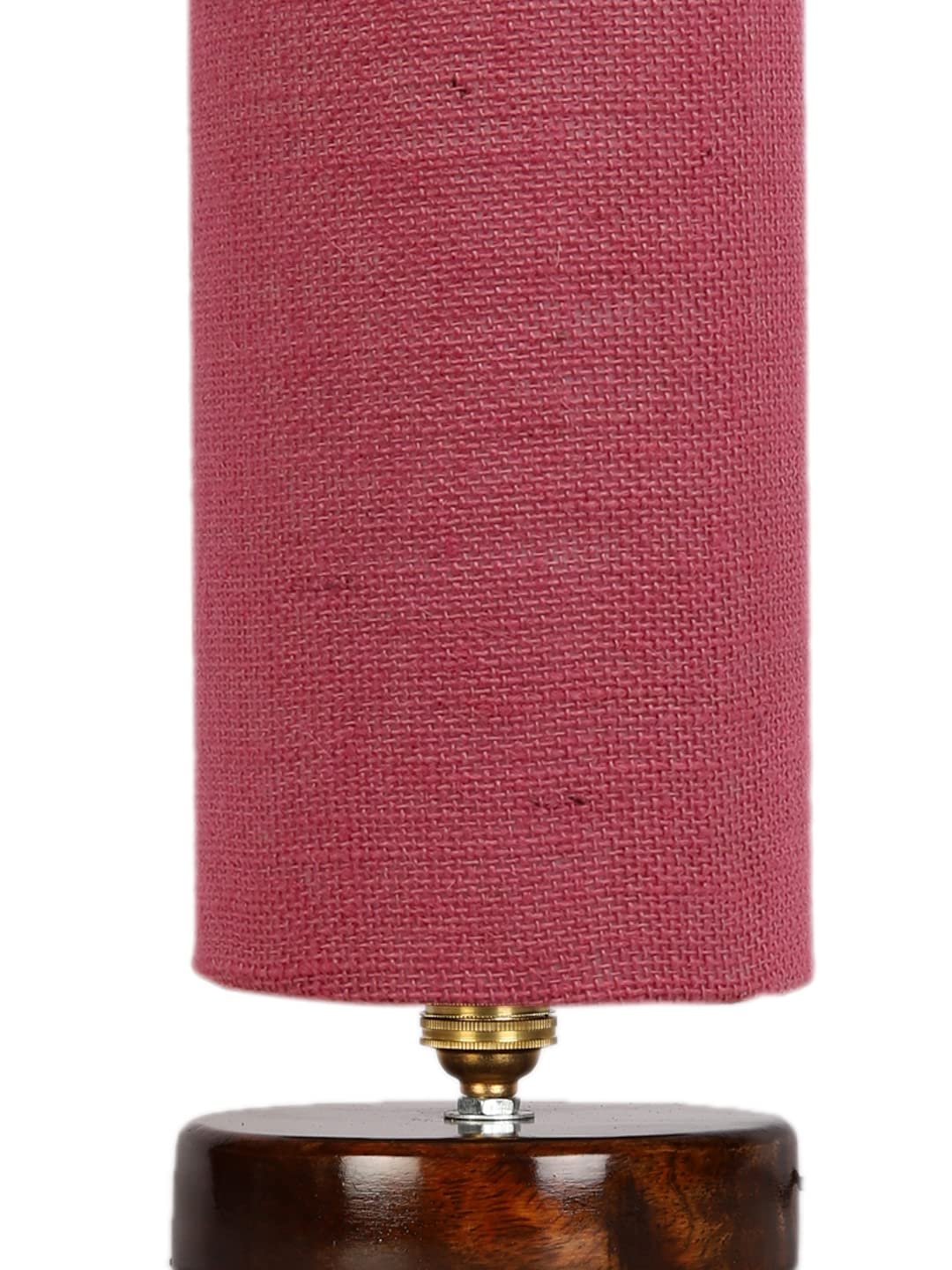 Pink Jute Table lamp with Brown Wood Base
