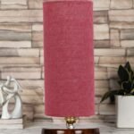 Pink Jute Table lamp with Brown Wood Base