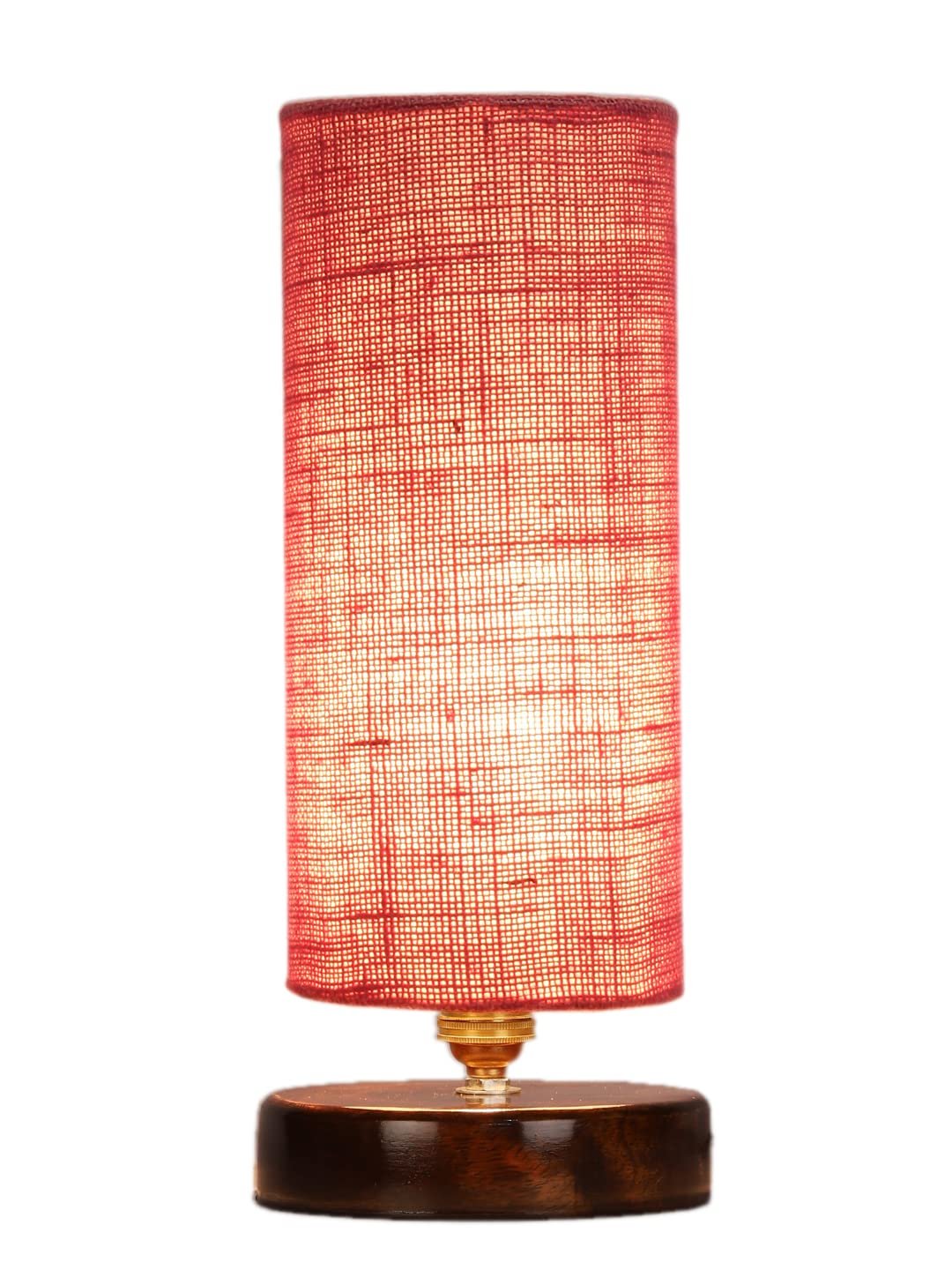 Pink Jute Table lamp with Brown Wood Base