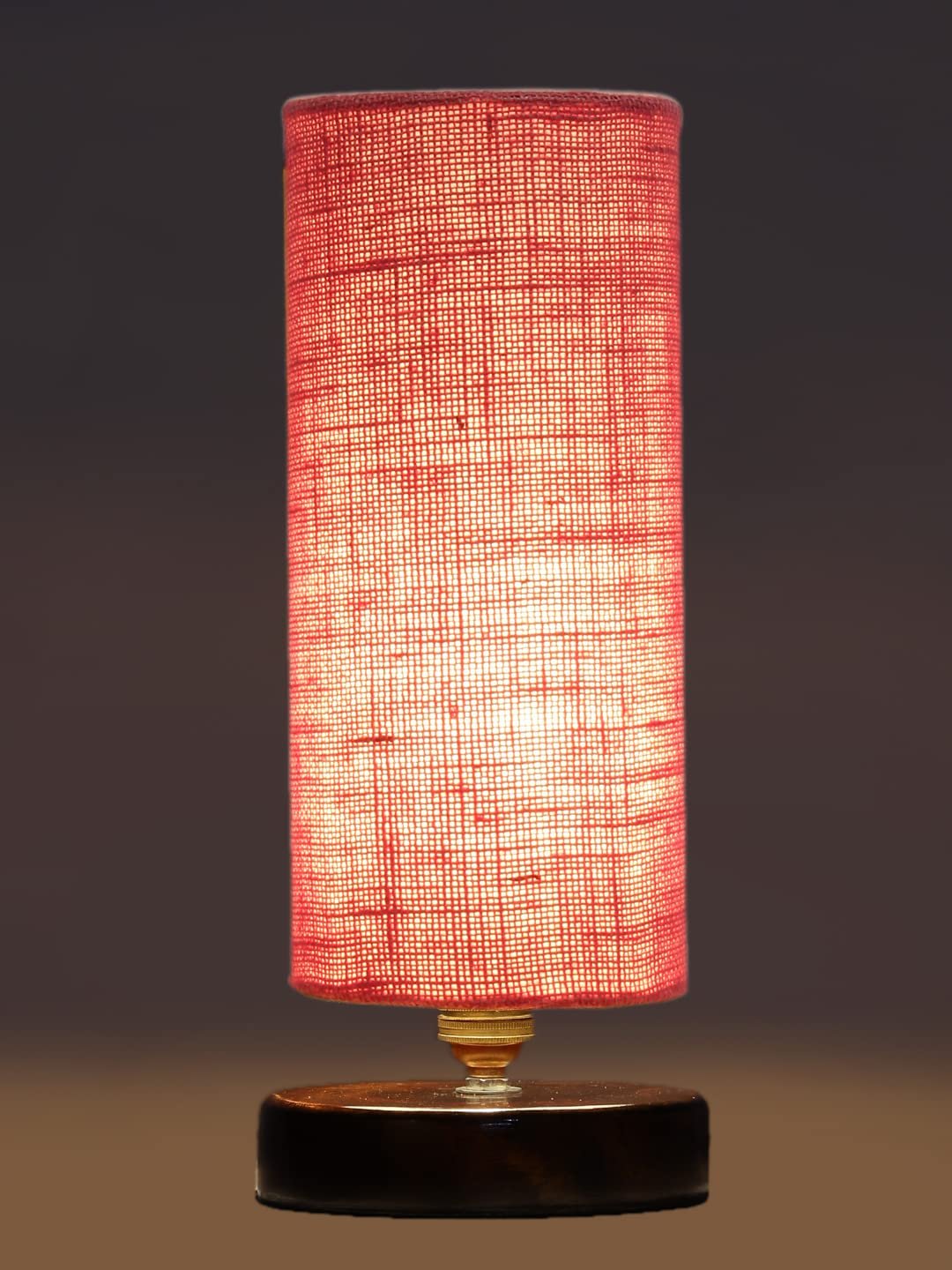 Pink Jute Table lamp with Brown Wood Base